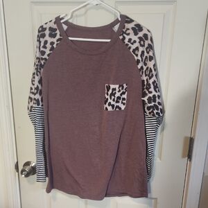 Leopard Print Kids Shirt with Striped Sleeves